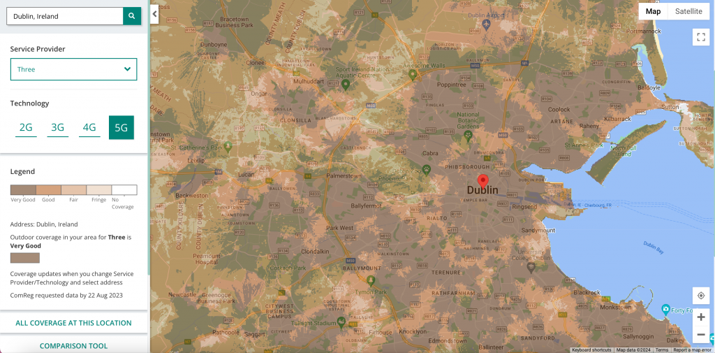 Screenshot of ComReg's Coverage Map